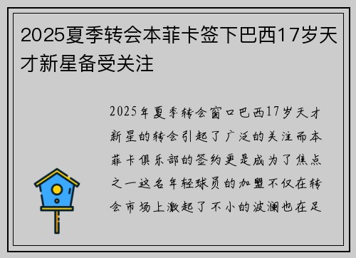 2025夏季转会本菲卡签下巴西17岁天才新星备受关注